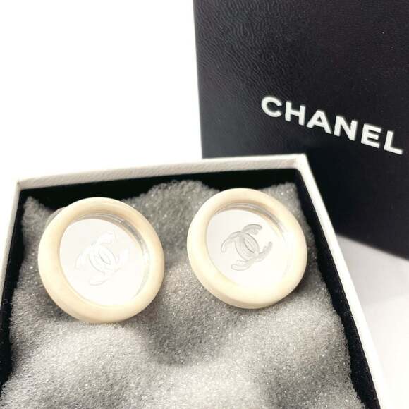 CHANEL White Logo Earrings